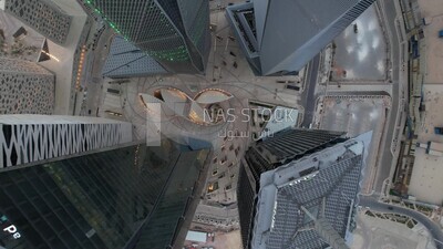 drone footage of the King Abdullah Financial District in Riyadh, tourism in Saudi Arabia, King Abdullah Financial District (KAFD) Metro Station, Riyadh towers