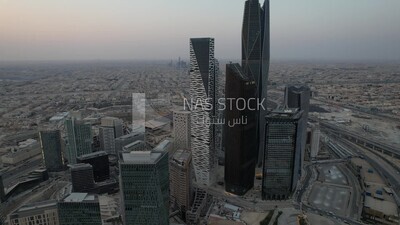 drone footage of the King Abdullah Financial District in Riyadh, tourism in Saudi Arabia, King Abdullah Financial District (KAFD) Metro Station, Riyadh towers