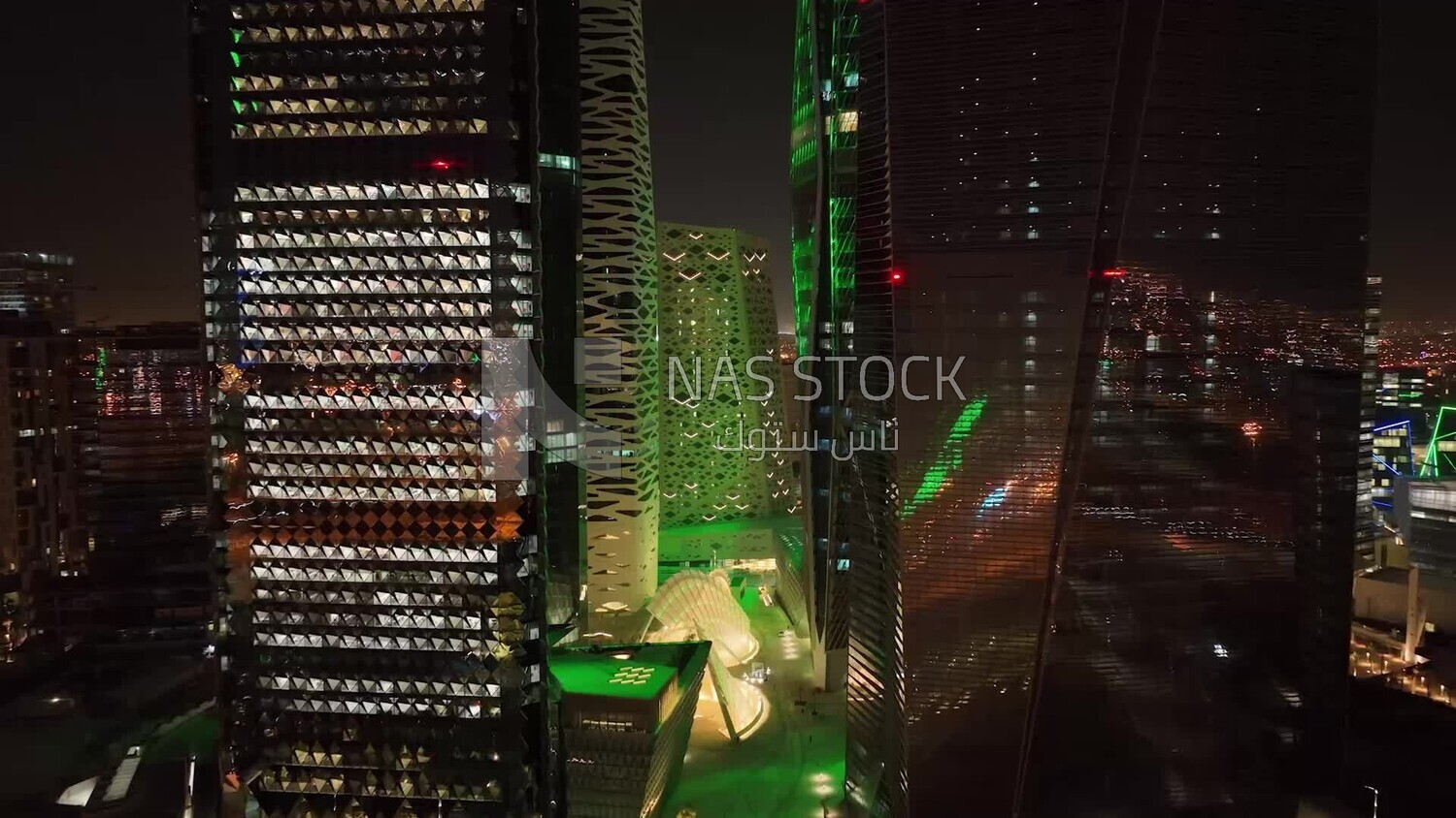 drone footage of the King Abdullah Financial District in Riyadh, tourism in Saudi Arabia,  Saudi Arabia at night, Saudi national day