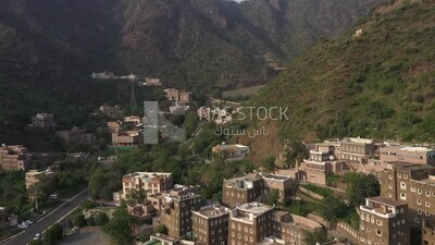 Drone video footage of Rijal AlMaa Heritage Village, Asir, Saudi Arabia