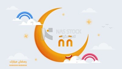 illustration design background of Ramadan atmosphere with a smiling crescent
(Ramadan Vector)