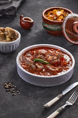 Bowl of trotters soup, casserole of delicious trotter soup, Arabic meals, trotter soup