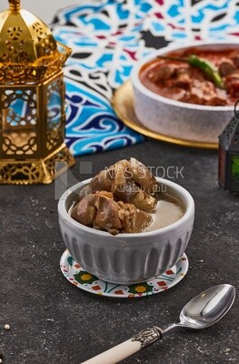 Bowl of trotters soup, casserole of delicious trotter soup, Arabic meals, trotter soup