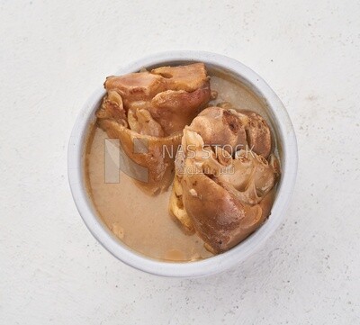 Bowl of trotters soup, casserole of delicious trotter soup, Arabic meals, trotter soup