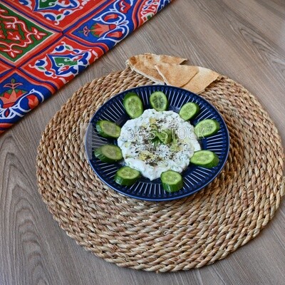 Plate of yogurt salad with cucumber, delicious salad, Arabic restaurants