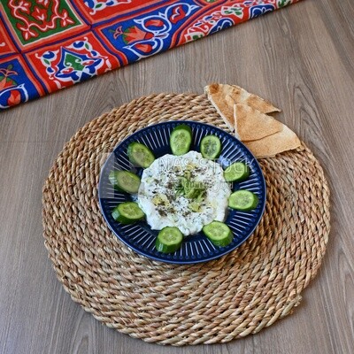 Plate of yogurt salad with cucumber, delicious salad, Arabic restaurants
