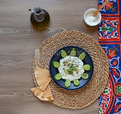 Plate of yogurt salad with cucumber, delicious salad, Arabic restaurants