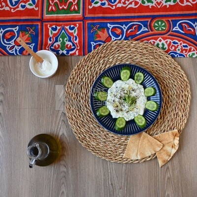 Plate of yogurt salad with cucumber, delicious salad, Arabic restaurants