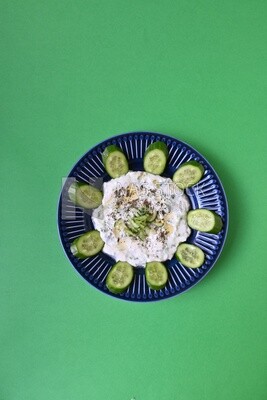 Plate of yogurt salad with cucumber, delicious salad, Arabic restaurants
