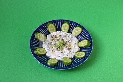 Plate of yogurt salad with cucumber, delicious salad, Arabic restaurants