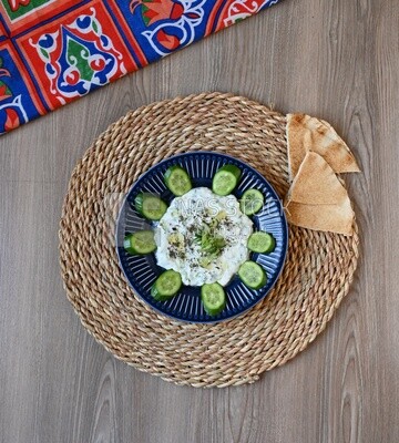 Plate of yogurt salad with cucumber, delicious salad, Arabic restaurants