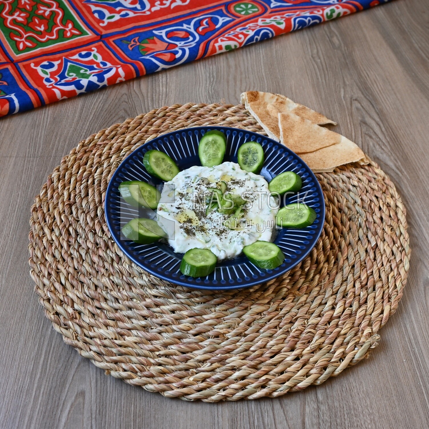 Plate of yogurt salad with cucumber, delicious salad, Arabic restaurants