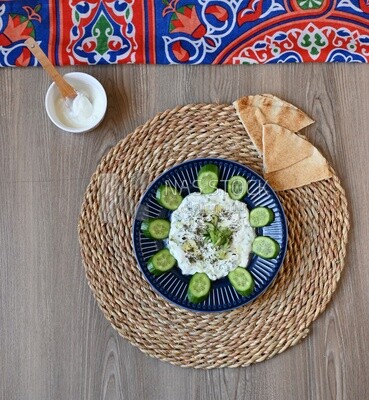 Plate of yogurt salad with cucumber, delicious salad, Arabic restaurants
