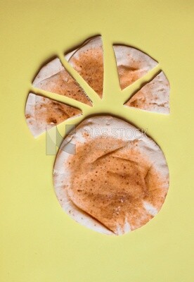 Shami bread, pieces of shami bread, fresh baked shami bread