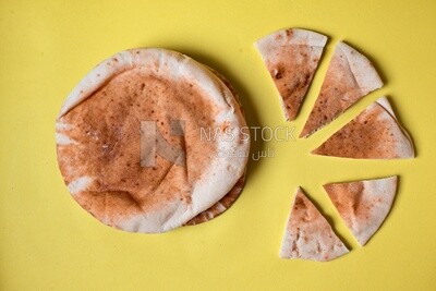 Shami bread, pieces of shami bread, fresh baked shami bread
