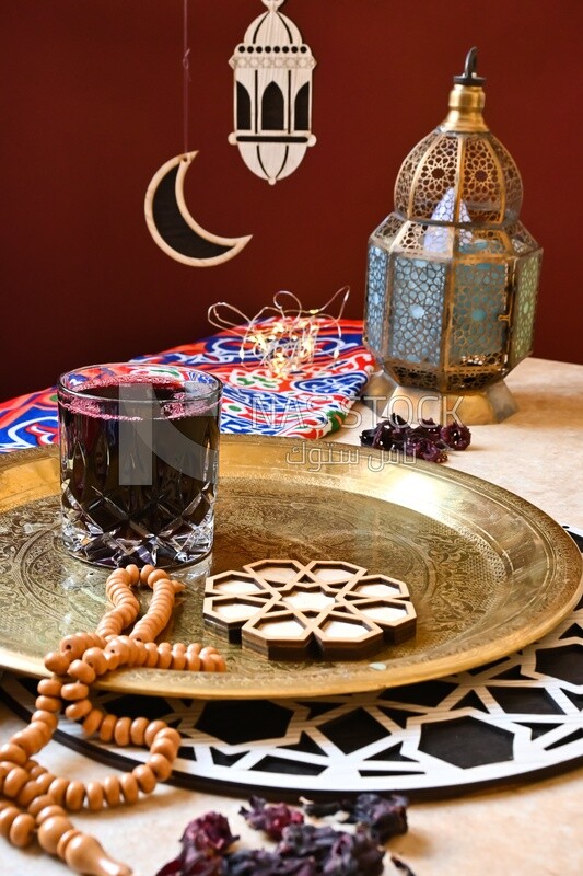 Cup of hibiscus on the table, Ramadan juice, delicious juice