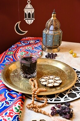 Cup of hibiscus on the table, Ramadan juice, delicious juice