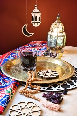 Cup of hibiscus on the table, Ramadan juice, delicious juice