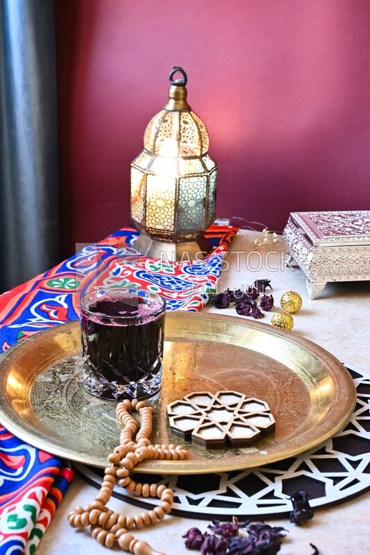 Cup of hibiscus on the table, Ramadan juice, delicious juice