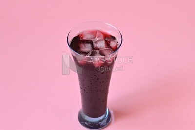 Cup of hibiscus with ice, Ramadan juice, delicious juice, traditional juice