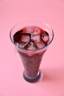 Cup of hibiscus with ice, Ramadan juice, delicious juice, traditional juice