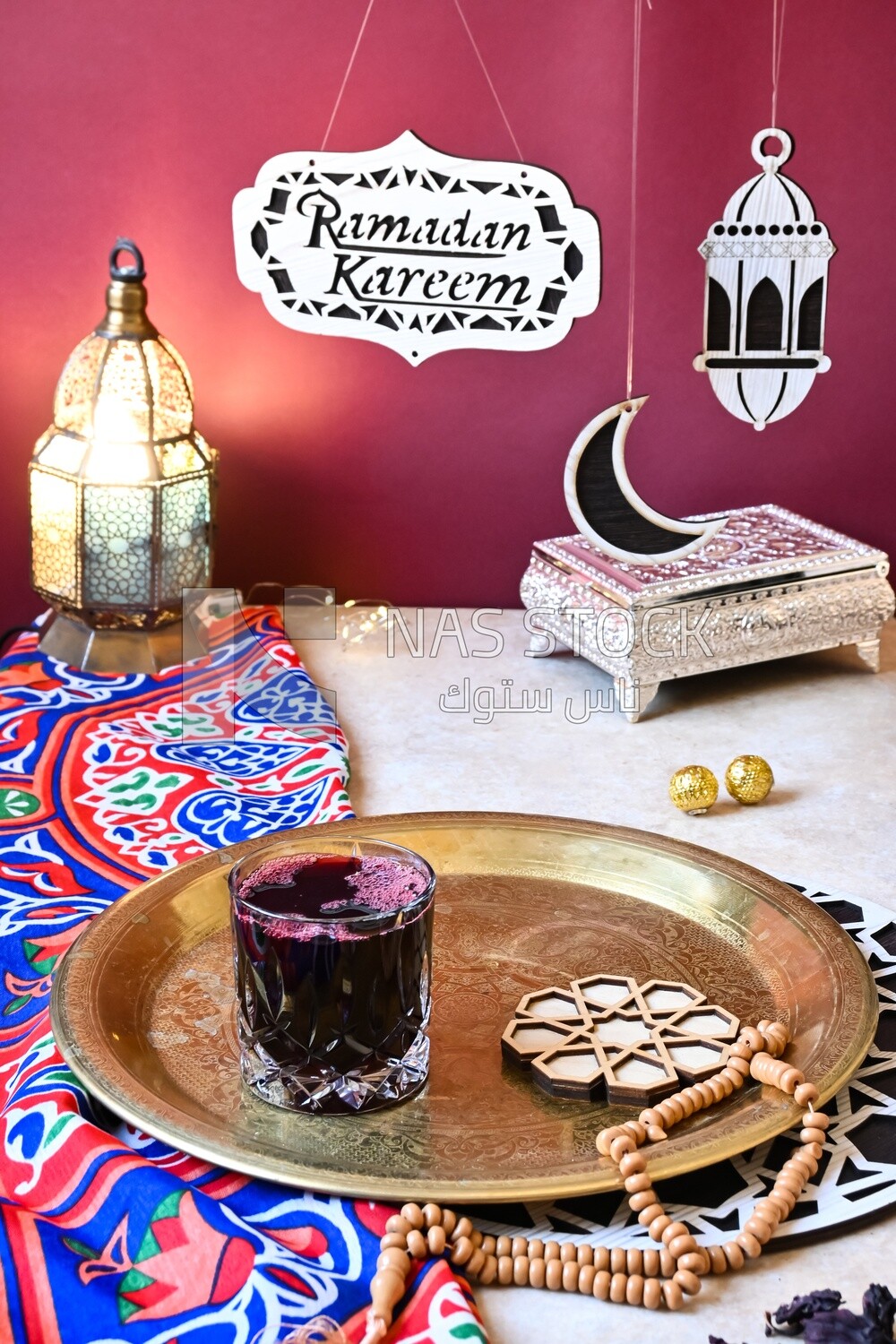 Cup of hibiscus on the table, Ramadan juice, delicious juice