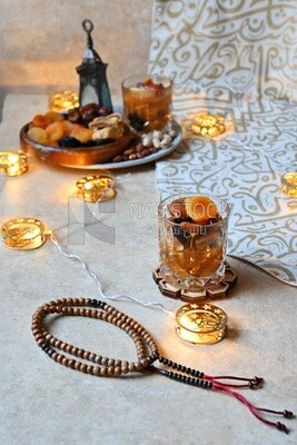 Cup of khoshaf, Dried Fruit, and nuts salad, delicious dessert, Ramadan juice, delicious juice, traditional juice