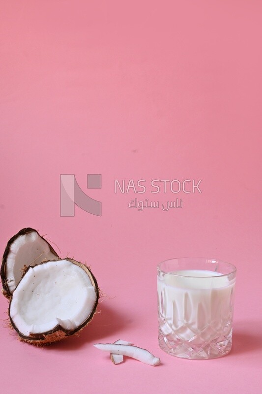 Cup of sobia beside a coconut, delicious dessert, Ramadan juice, delicious juice, traditional juice
