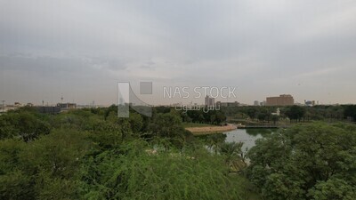drone footage of Peace Park Lake in Riyadh, Saudi Arabia, tourist attractions in Riyadh, tourism in Saudi Arabia, natural view, famous Riyadh landmarks.