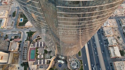 drone footage of Burj Rafal  in the city of Riyadh in the Kingdom of Saudi Arabia, Saudi Arabia, towers and skyscrapers, Riyadh Towers, famous Riyadh landmarks.