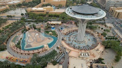 drone footage of Al-Watan Park in Riyadh, Saudi Arabia, tourist attractions, tourism in Saudi Arabia.