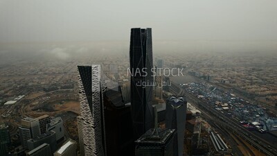 drone footage of the King Abdullah Financial District in Riyadh, tourism in Saudi Arabia, King Abdullah Financial District (KAFD) Metro Station, Riyadh towers.