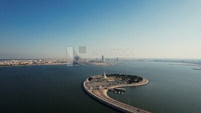drone footage of the marine destination of Dammam in Saudi Arabia, the beauty of the city of Dammam in the eastern region of the Kingdom of Saudi Arabia, Dammam Port, Tourism in Saudi Arabia.