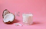 Cup of sobia beside a coconut, delicious dessert, Ramadan juice, delicious juice, traditional juice