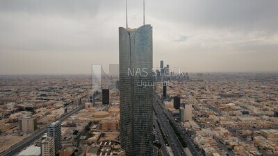 drone footage of Burj Rafal  in the city of Riyadh in the Kingdom of Saudi Arabia, Saudi Arabia, towers and skyscrapers, Riyadh Towers, famous Riyadh landmarks.HD