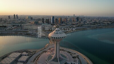 drone footage of the Al-Khobar Tower in the eastern region, Al-Khobar Governorate, King Abdul Aziz Port in Al-Khobar in the Kingdom of Saudi Arabia, Dammam Port, Tourism in Saudi Arabia.HD