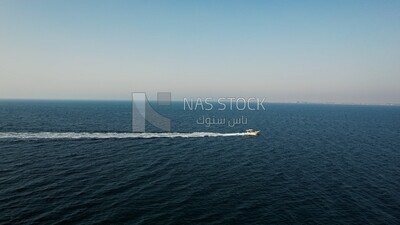 drone footage of a boat in the sea in the marine destination of Dammam in Saudi Arabia, the beauty of the city of Dammam in the eastern region of the Kingdom of Saudi Arabia, Dammam Port.HD