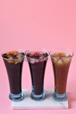 Three cups of Arabian juice served in the holy month of Ramadan, carob, hibiscus, Ramadan drinks, Ramadan Juices