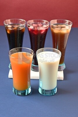 Five cups of Arabian juice served in the holy month of Ramadan, carob, hibiscus, Ramadan drinks, Ramadan Juices