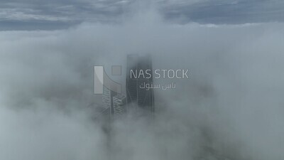 drone footage of clouds in Riyadh,  tourism in Saudi Arabia, King Abdullah Financial District (KAFD) Metro Station, Riyadh towers.4K