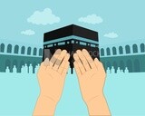 Illustration design of supplication for Muslims in front of the Kaaba