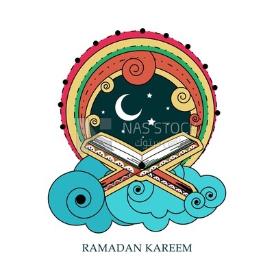 Illustration design of Ramadan atmosphere ,Ramadan kareem ,Reading the Quran