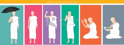 illustration design of  a Muslim man who performs the rituals of Hajj