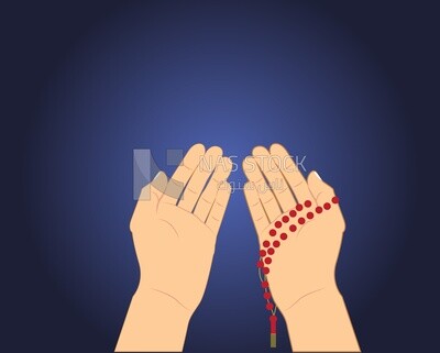 Illustration design of hand holding a rosary and praying