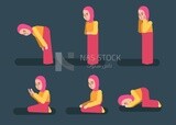 Illustration design of Muslim woman praying , Teaching prayer  , how to pray