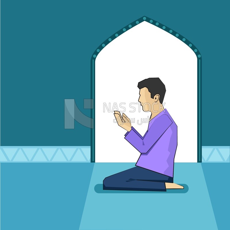 Illustration design of Muslim man praying , Muslim man praying