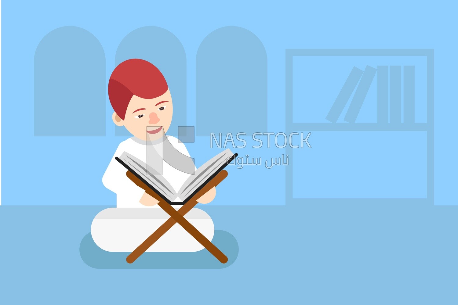 Illustration design of child reading quran