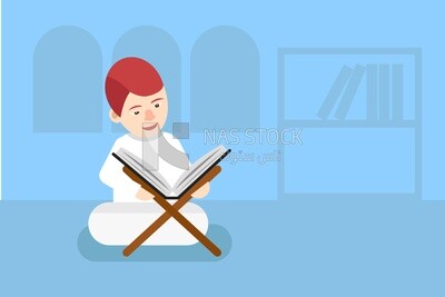 Illustration design of child reading quran