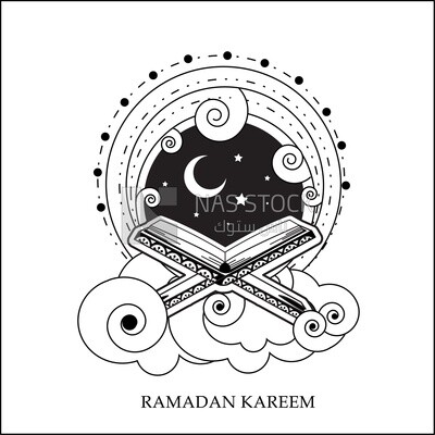 Illustration design of Ramadan atmosphere ,Ramadan kareem ,Reading the Quran