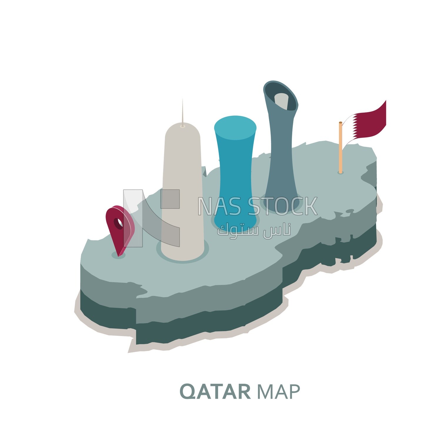 Isometric design of map of qatar